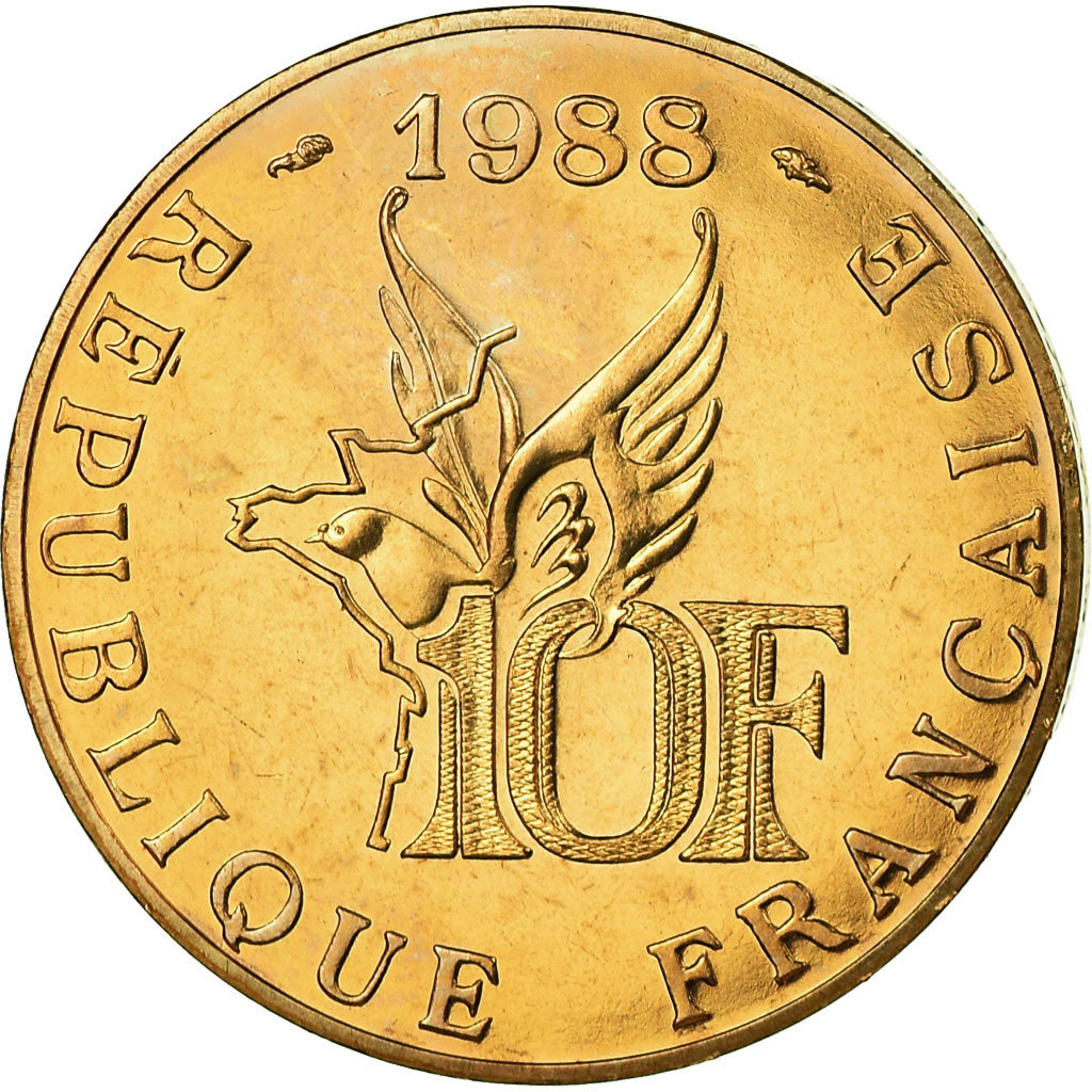 Coin, France, Roland Garros, 10 Francs, 1988, Paris, MS(65-70), Aluminum-Bronze