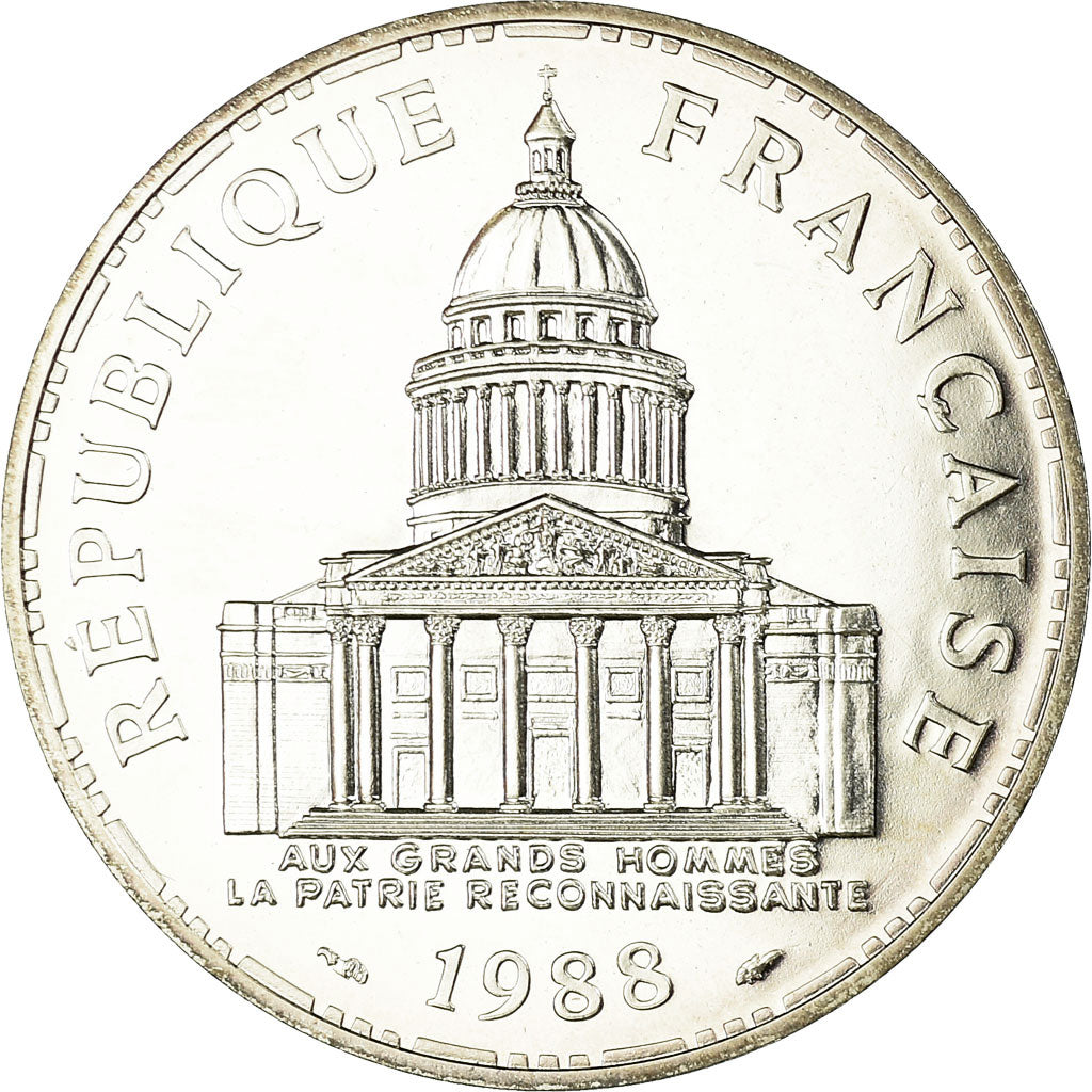 Moeda, França, Panthéon, 100 Francs, 1988, Paris, MS(65-70), Prata, KM:951.1