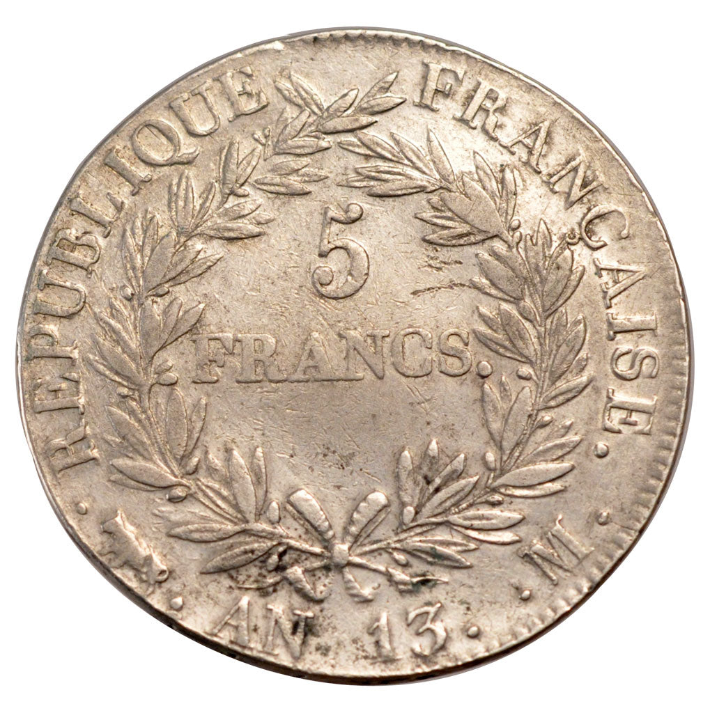 FRANCE, Napoléon I, 5 Francs, 1804, Toulouse, KM #662.10, AU(50-53), Silver, G..