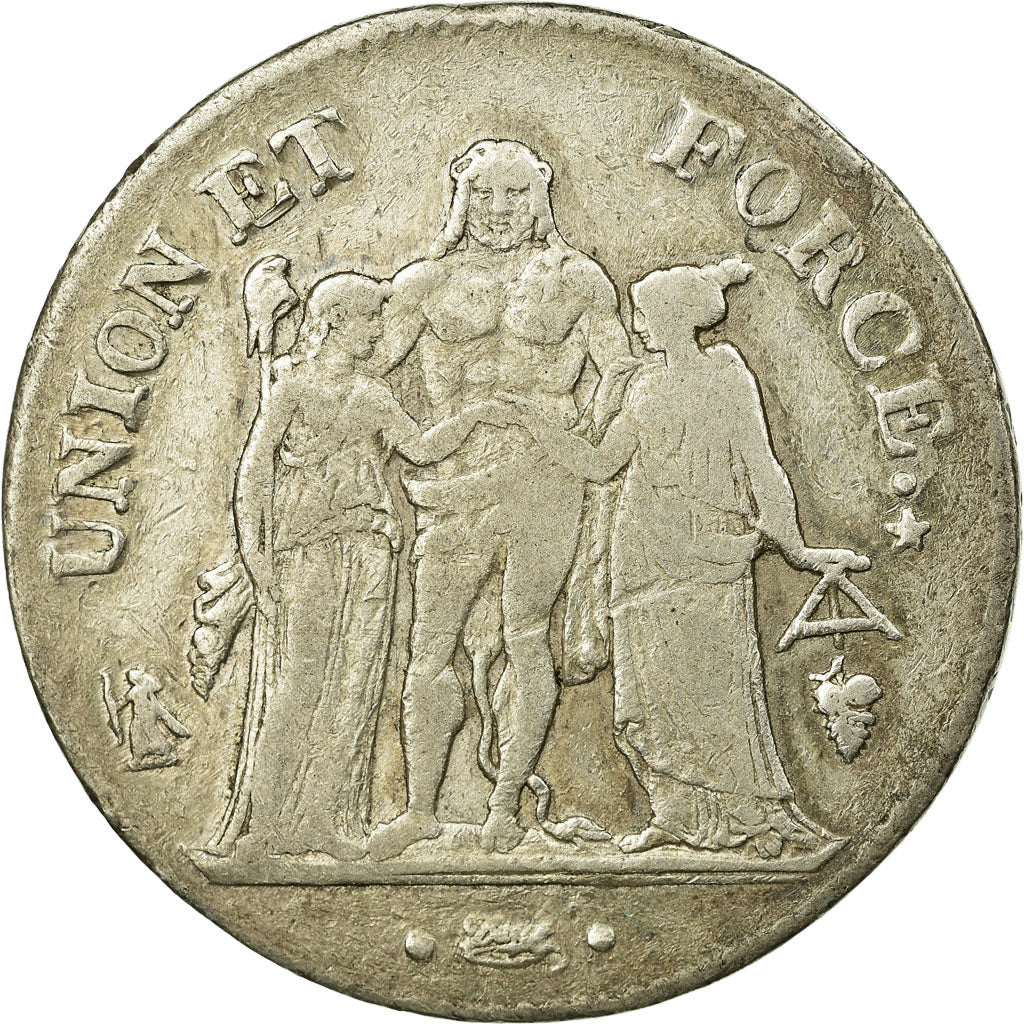 Coin, France, Union et Force, 5 Francs, 1801, Perpignan, EF(40-45), Silver