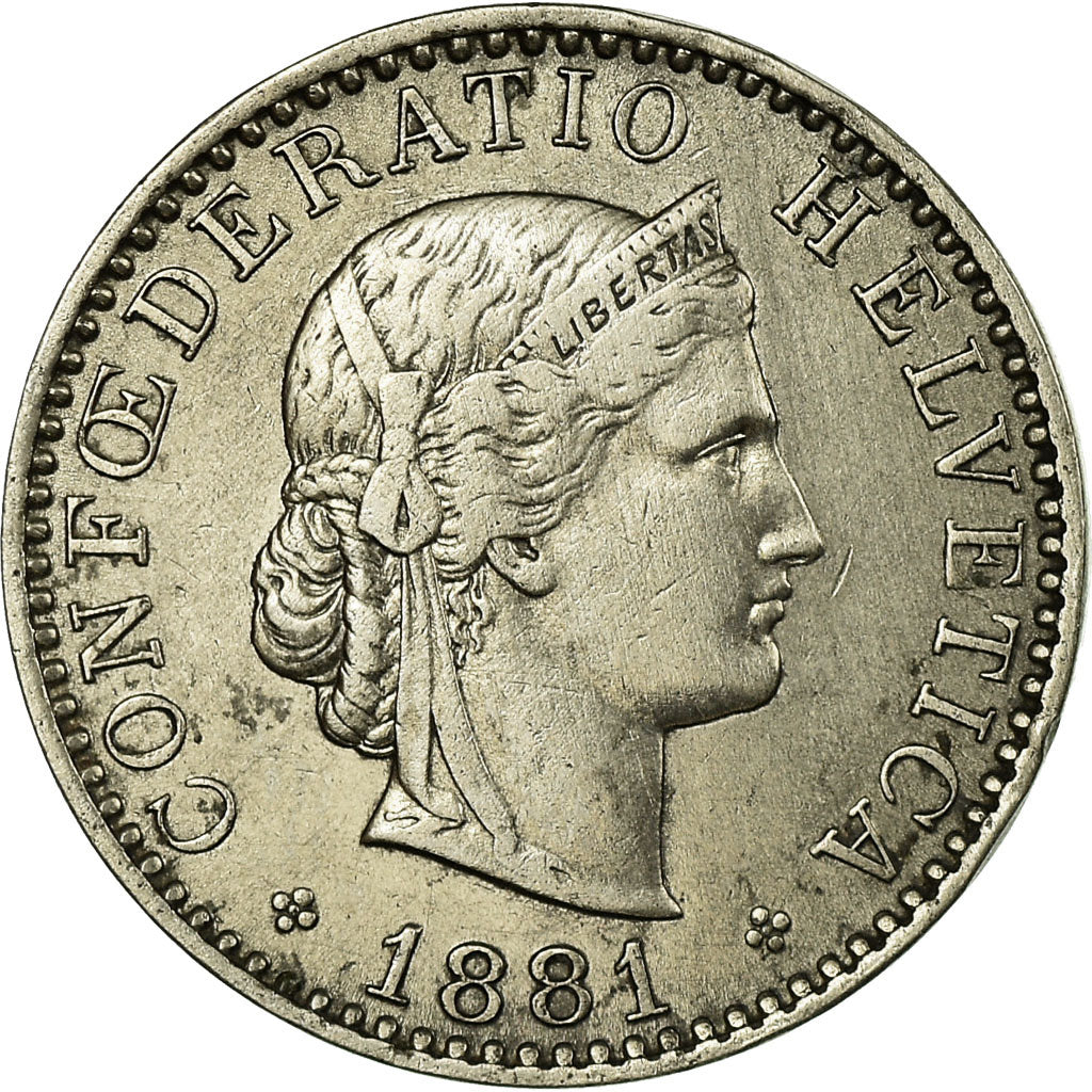 Coin, Switzerland, 20 Rappen, 1881, Bern, EF(40-45), Nickel, KM:29
