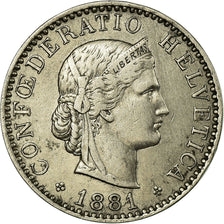 Coin, Switzerland, 20 Rappen, 1881, Bern, EF(40-45), Nickel, KM:29