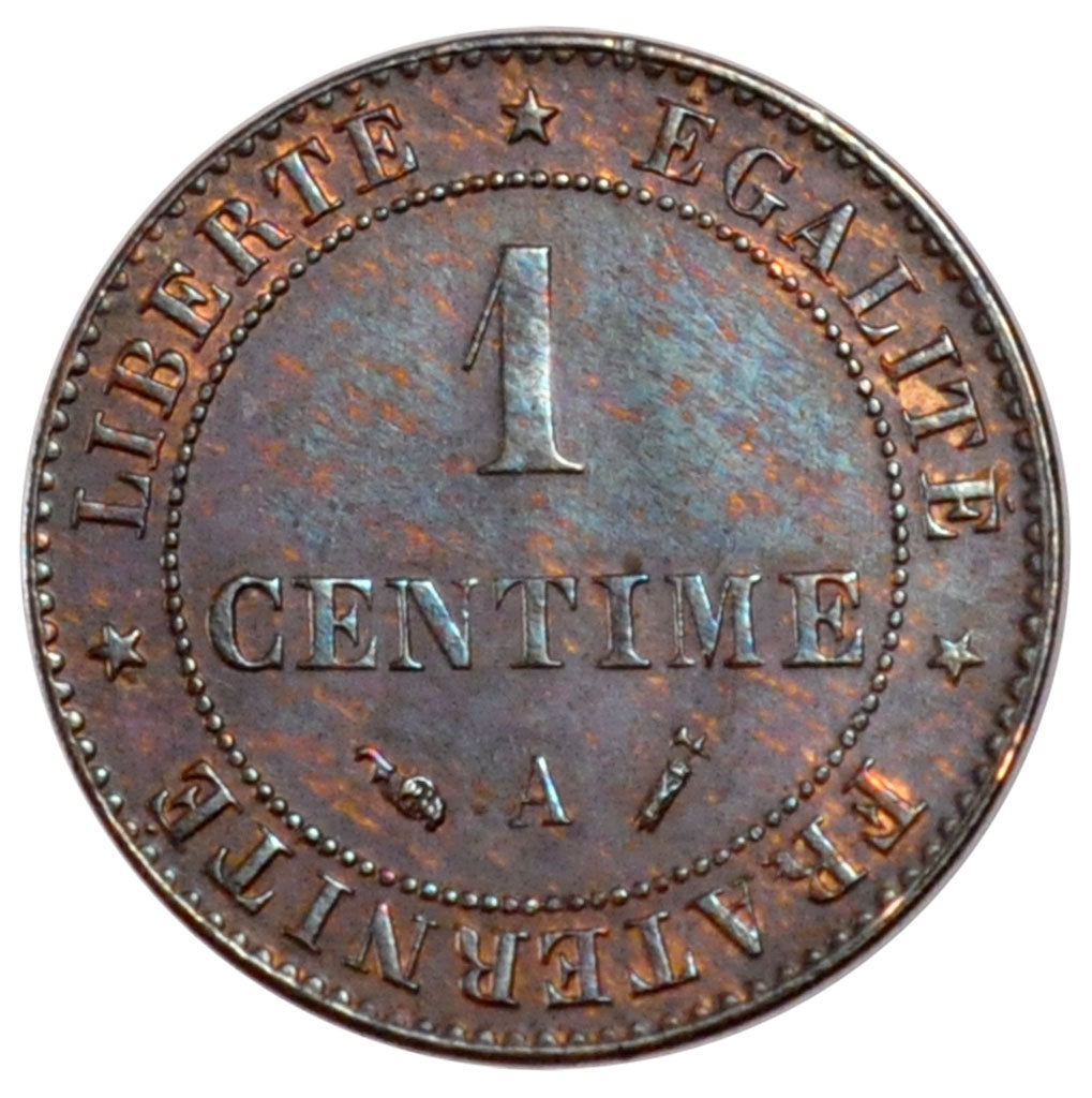 FRANCE, Cérès, Centime, 1891, Paris, KM #826.1, AU(55-58), Bronze, 0.94