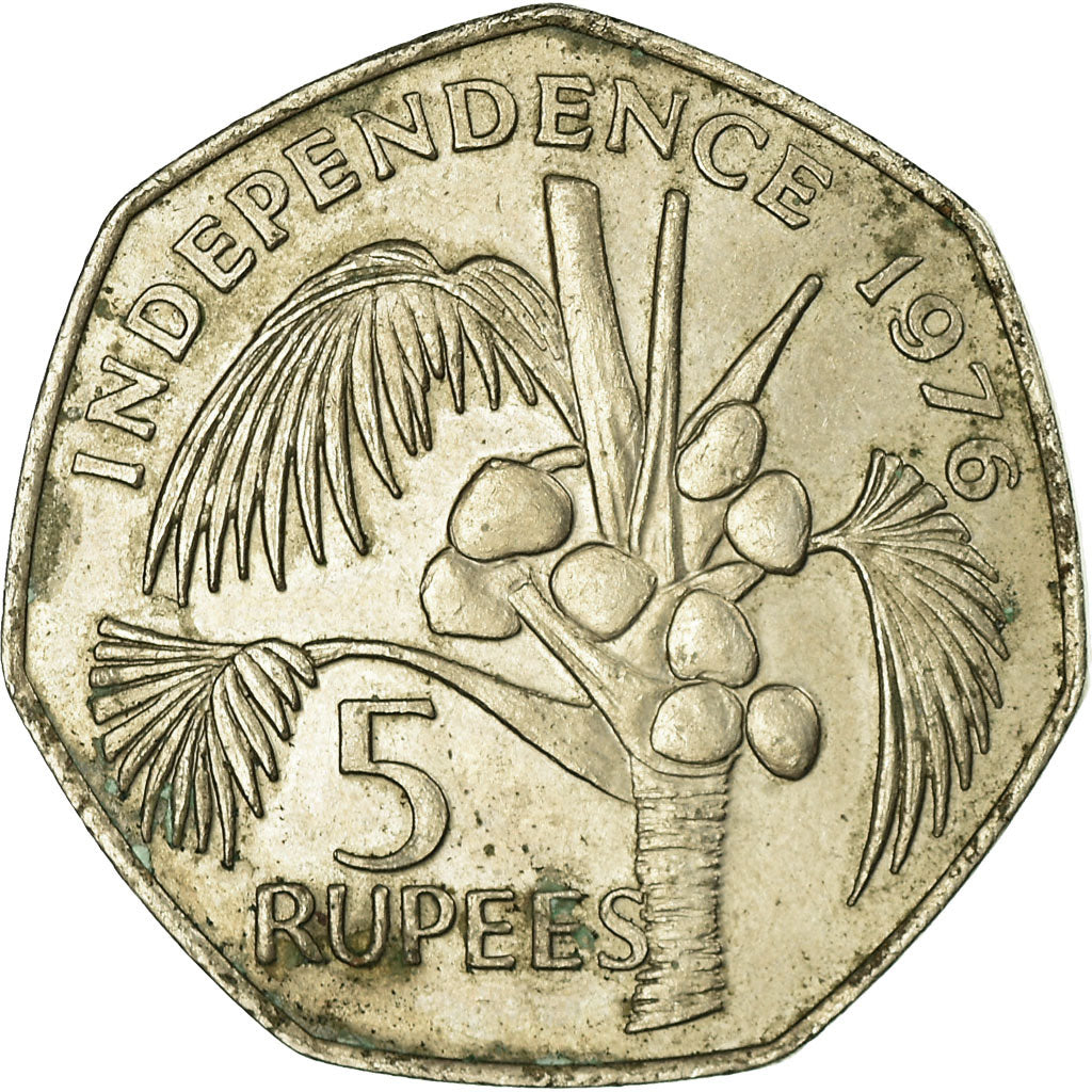 Coin, Seychelles, 5 Rupees, 1976, British Royal Mint, EF(40-45), Copper-nickel
