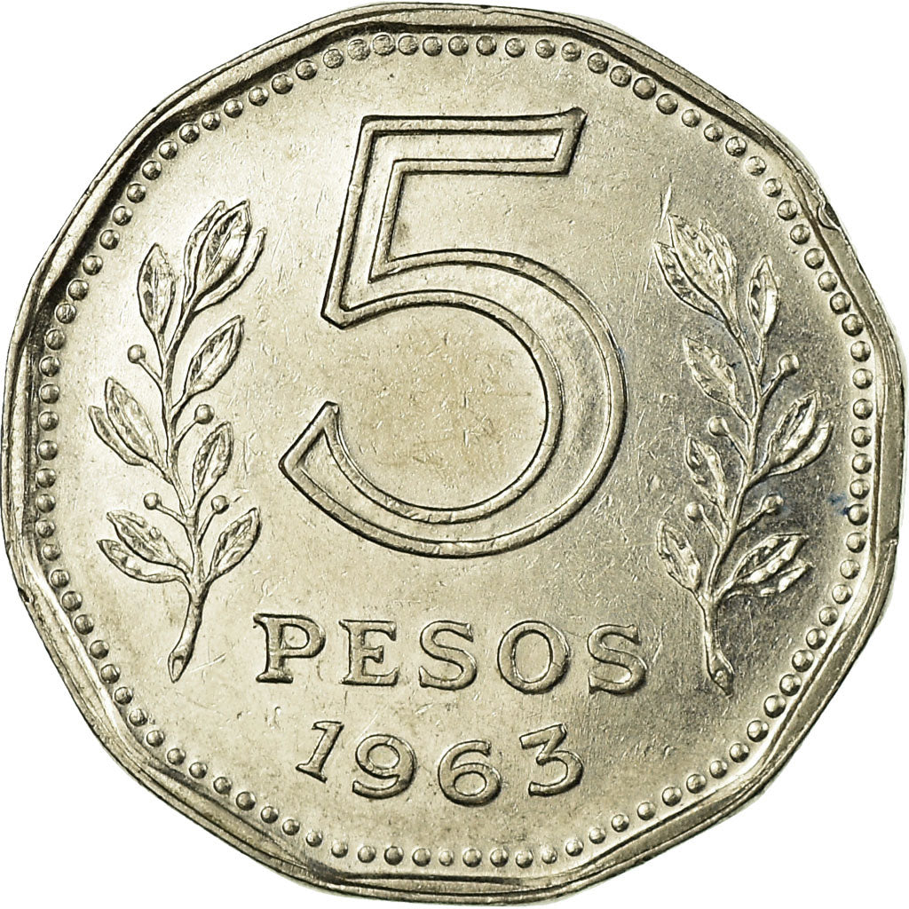 Coin, Argentina, 5 Pesos, 1963, EF(40-45), Nickel Clad Steel, KM:59