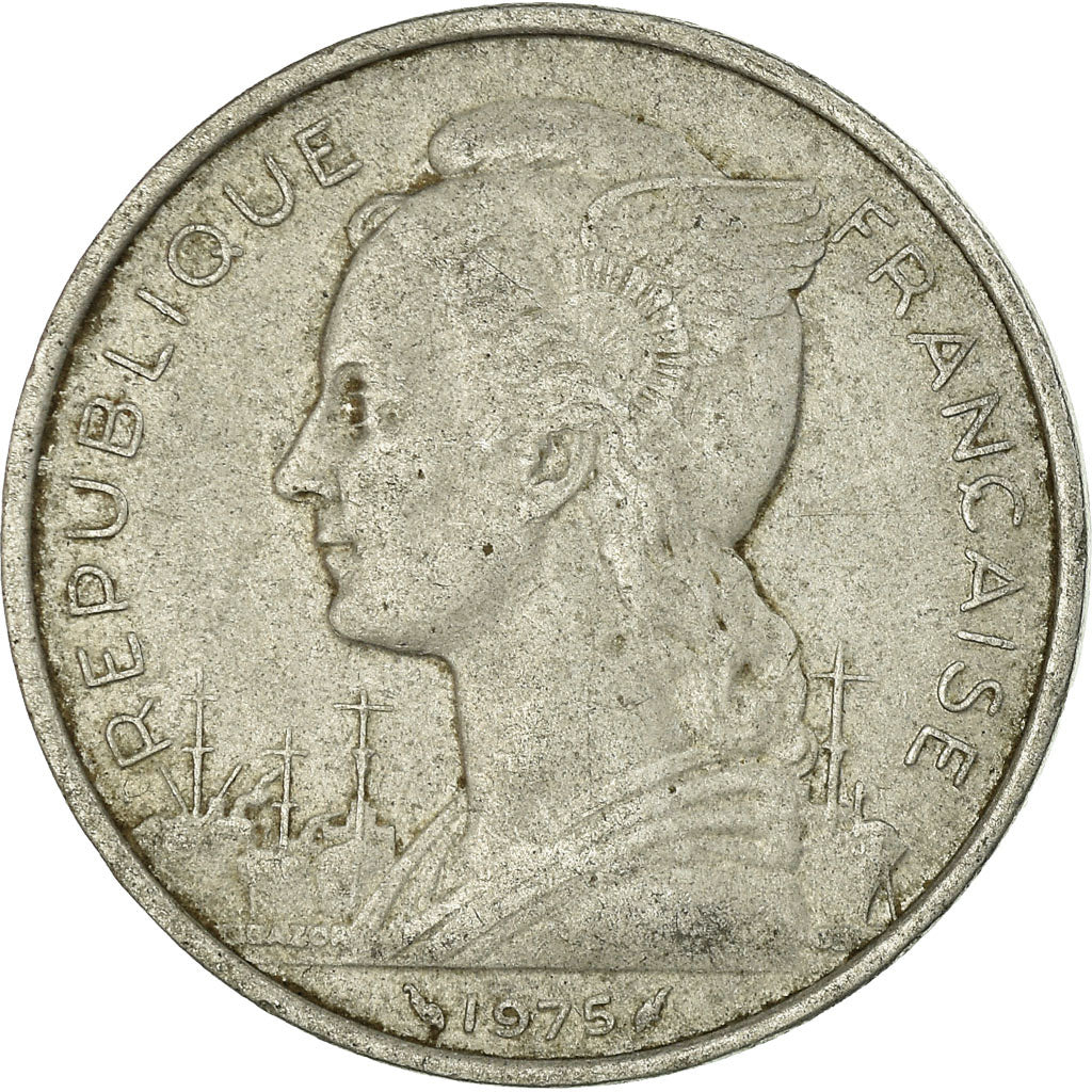 Coin, FRENCH AFARS & ISSAS, 5 Francs, 1975, Paris, EF(40-45), Aluminum, KM:14