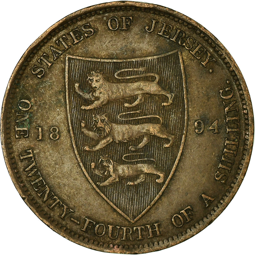 Coin, Jersey, Victoria, 1/24 Shilling, 1894, EF(40-45), Bronze, KM:7