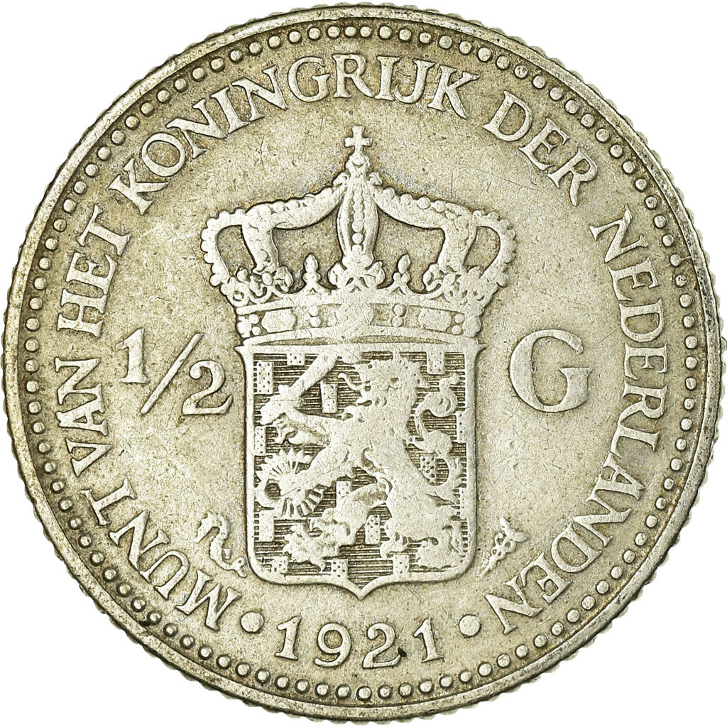 Coin, Netherlands, Wilhelmina I, 1/2 Gulden, 1921, VF(30-35), Silver, KM:160