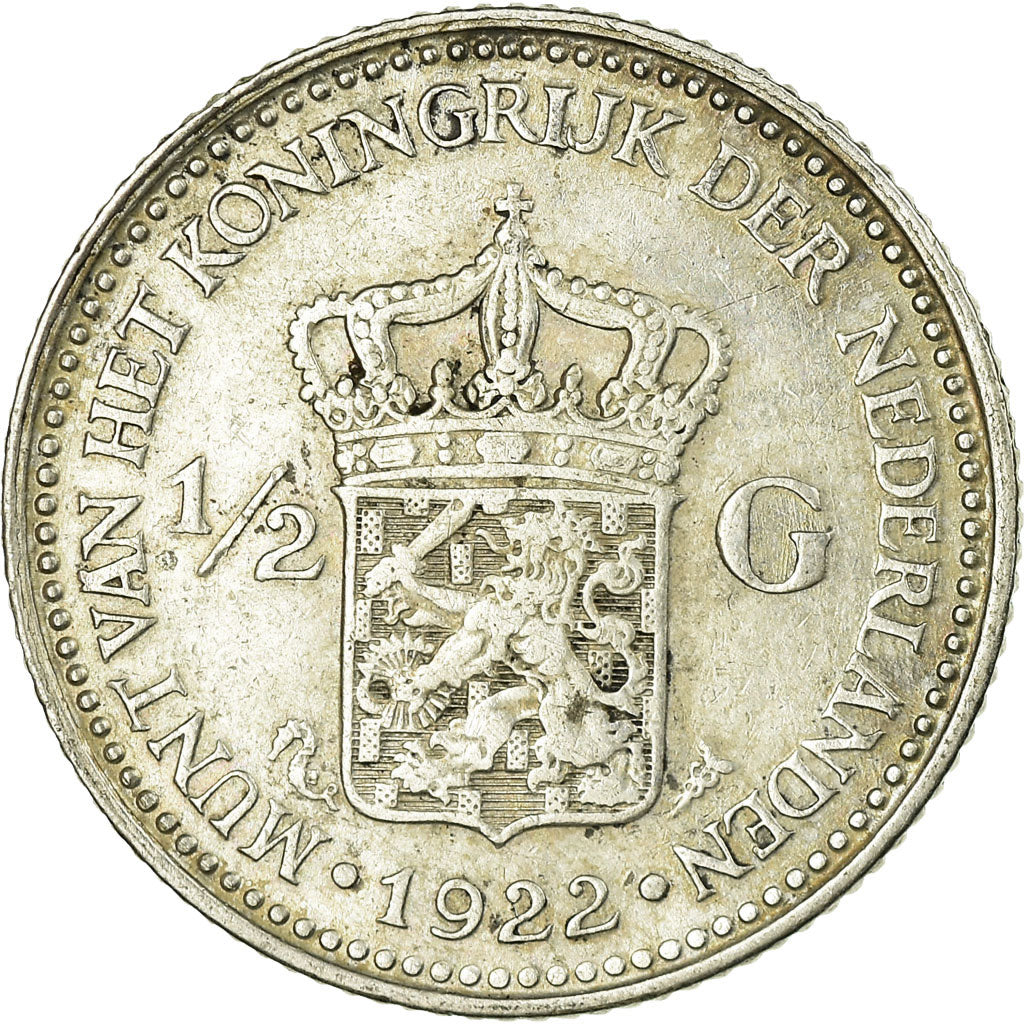 Coin, Netherlands, Wilhelmina I, 1/2 Gulden, 1922, EF(40-45), Silver, KM:160