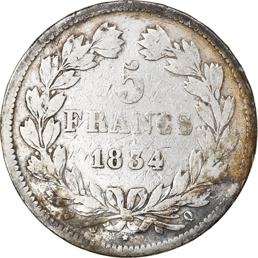Coin, France, Louis-Philippe, 5 Francs, 1834, Perpignan, VF(20-25), Silver