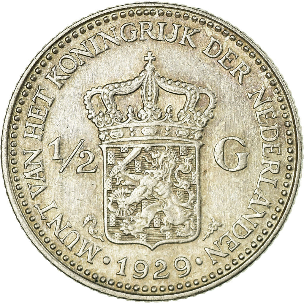 Coin, Netherlands, Wilhelmina I, 1/2 Gulden, 1929, EF(40-45), Silver, KM:160
