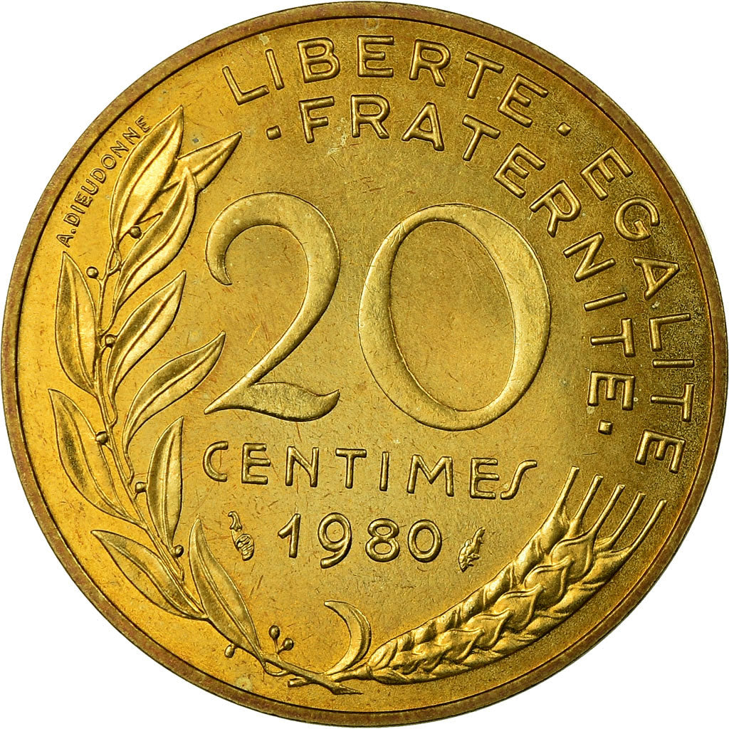 Moneda, Francia, Marianne, 20 Centimes, 1980, Paris, FDC, Aluminio - bronce