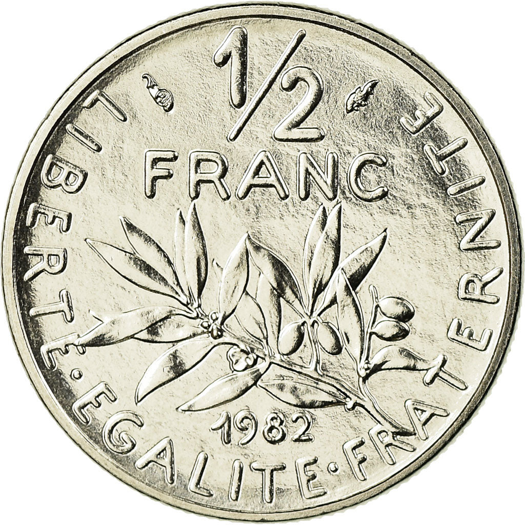 Moneta, Francja, Semeuse, 1/2 Franc, 1982, Paris, MS(65-70), Nikiel, KM:931.1