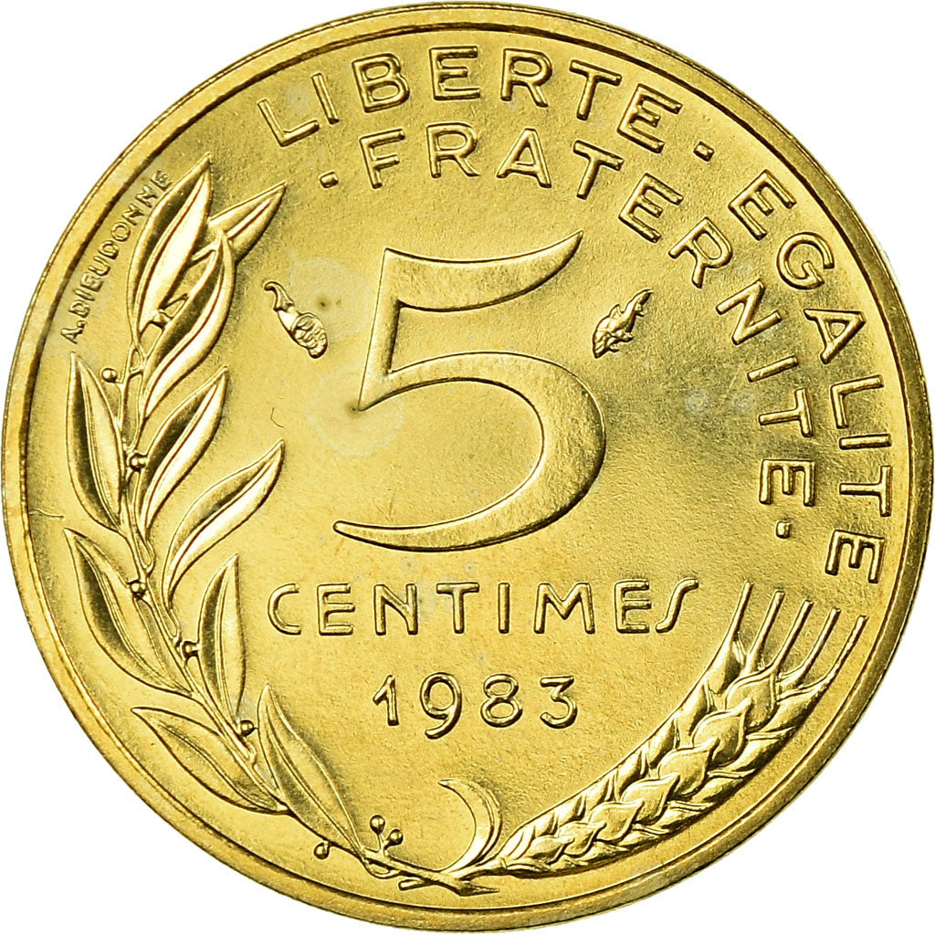 Munten, Frankrijk, Marianne, 5 Centimes, 1983, Paris, FDC, Aluminum-Bronze