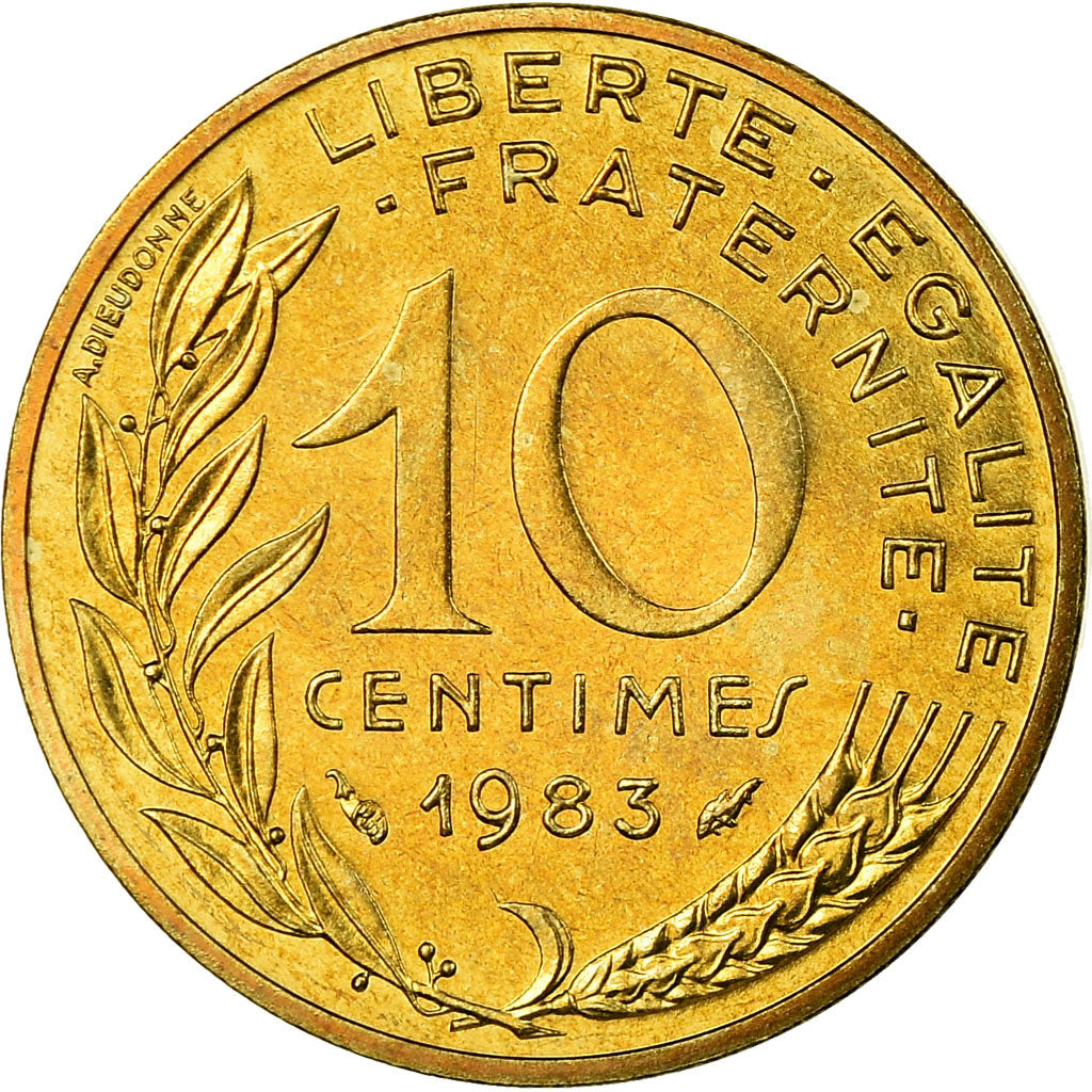 Moneta, Francja, Marianne, 10 Centimes, 1983, Paris, MS(65-70), Aluminium-Brąz