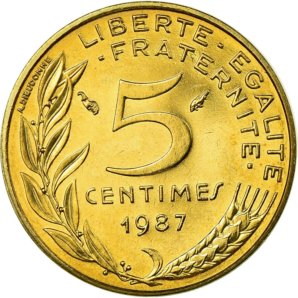 Moneta, Francja, Marianne, 5 Centimes, 1987, Paris, MS(65-70), Aluminium-Brąz