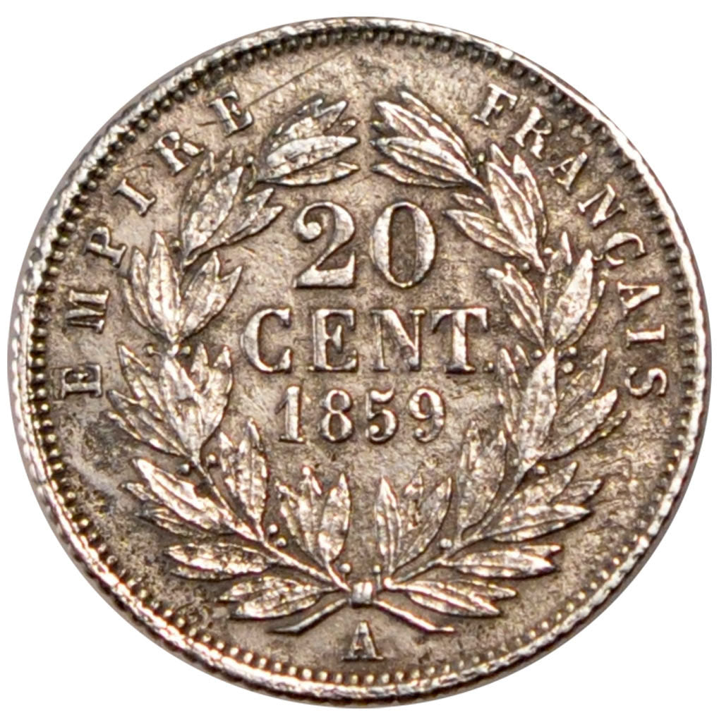 FRANCE, Napoléon III, 20 Centimes, 1859, Paris, KM #778.1, EF(40-45), Silver, 15
