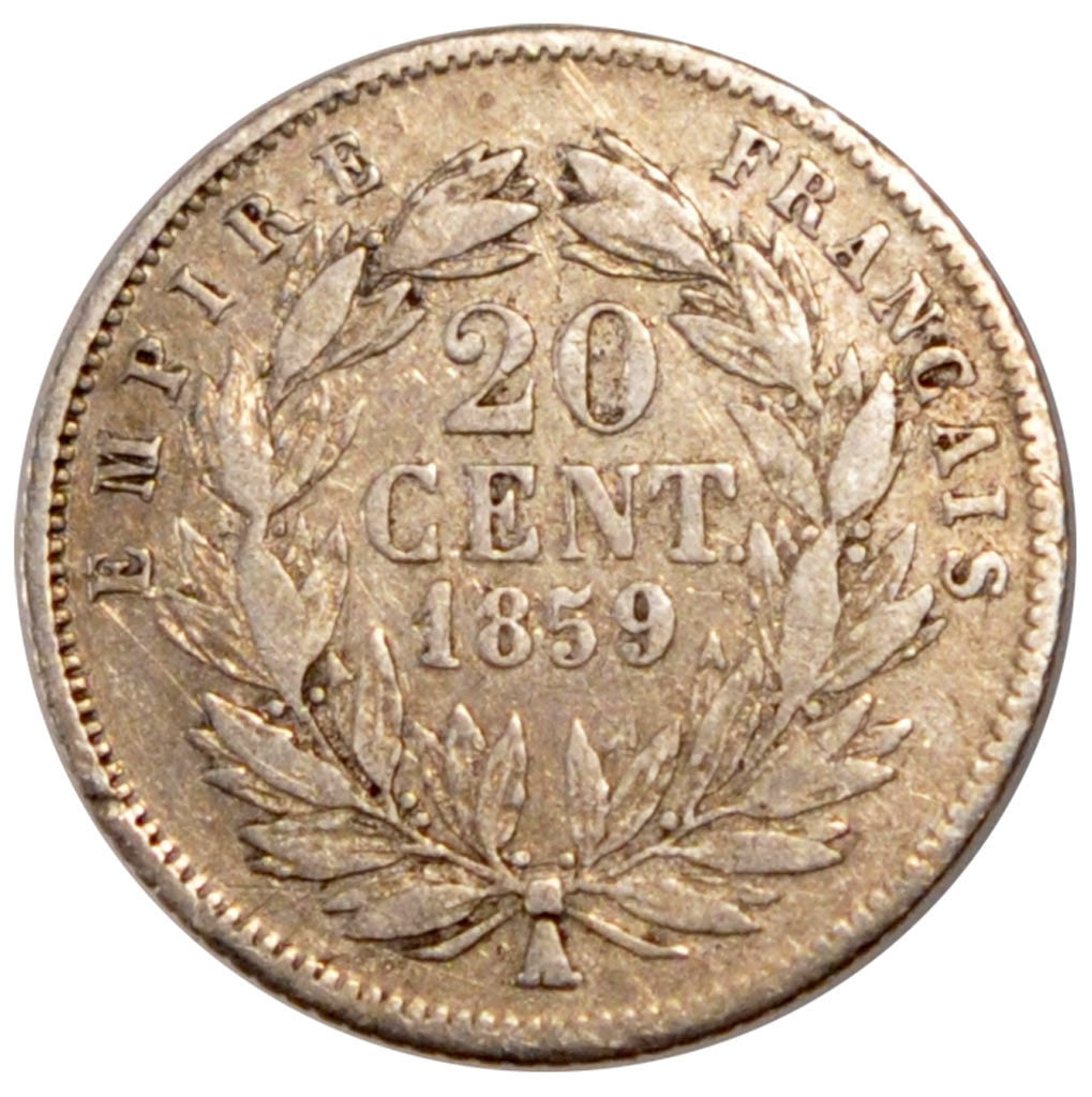 FRANCE, Napoléon III, 20 Centimes, 1859, Paris, KM #778.1, VF(30-35), Silver, 15