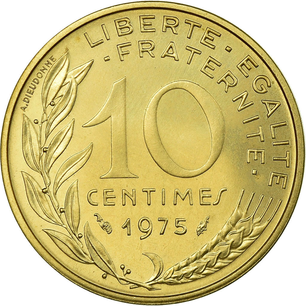 Munten, Frankrijk, Marianne, 10 Centimes, 1975, Paris, FDC, Aluminum-Bronze