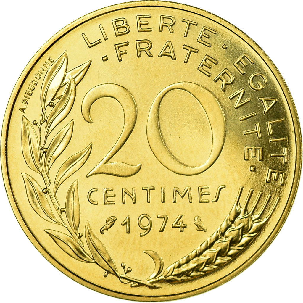 Coin, France, Marianne, 20 Centimes, 1974, Paris, MS(65-70), Aluminum-Bronze