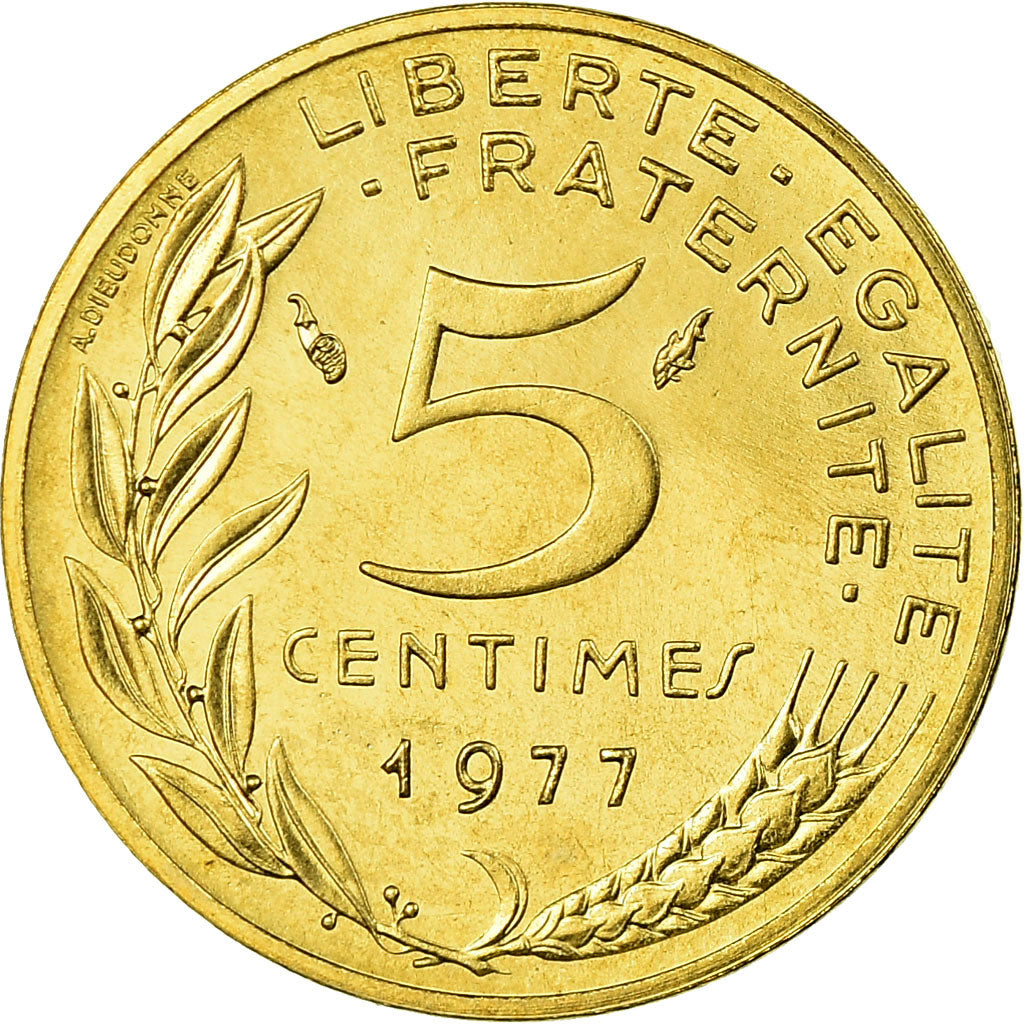 Moneta, Francja, Marianne, 5 Centimes, 1977, Paris, MS(65-70), Aluminium-Brąz