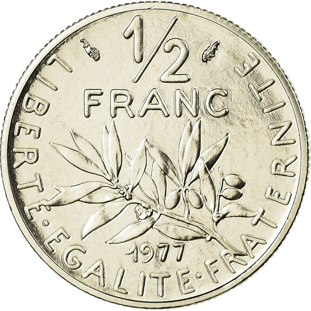Moneta, Francja, Semeuse, 1/2 Franc, 1977, Paris, MS(65-70), Nikiel, KM:931.1