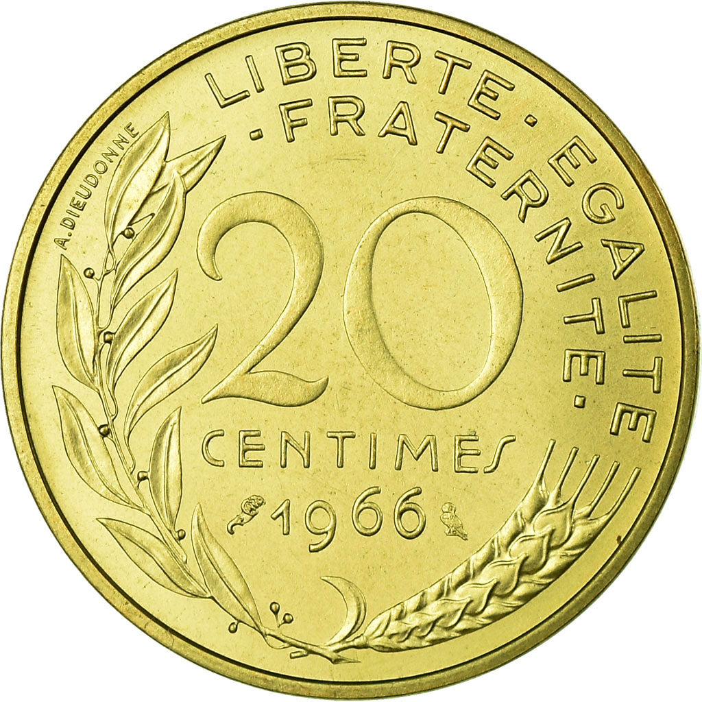 Coin, France, Marianne, 20 Centimes, 1966, Paris, MS(65-70), Aluminum-Bronze
