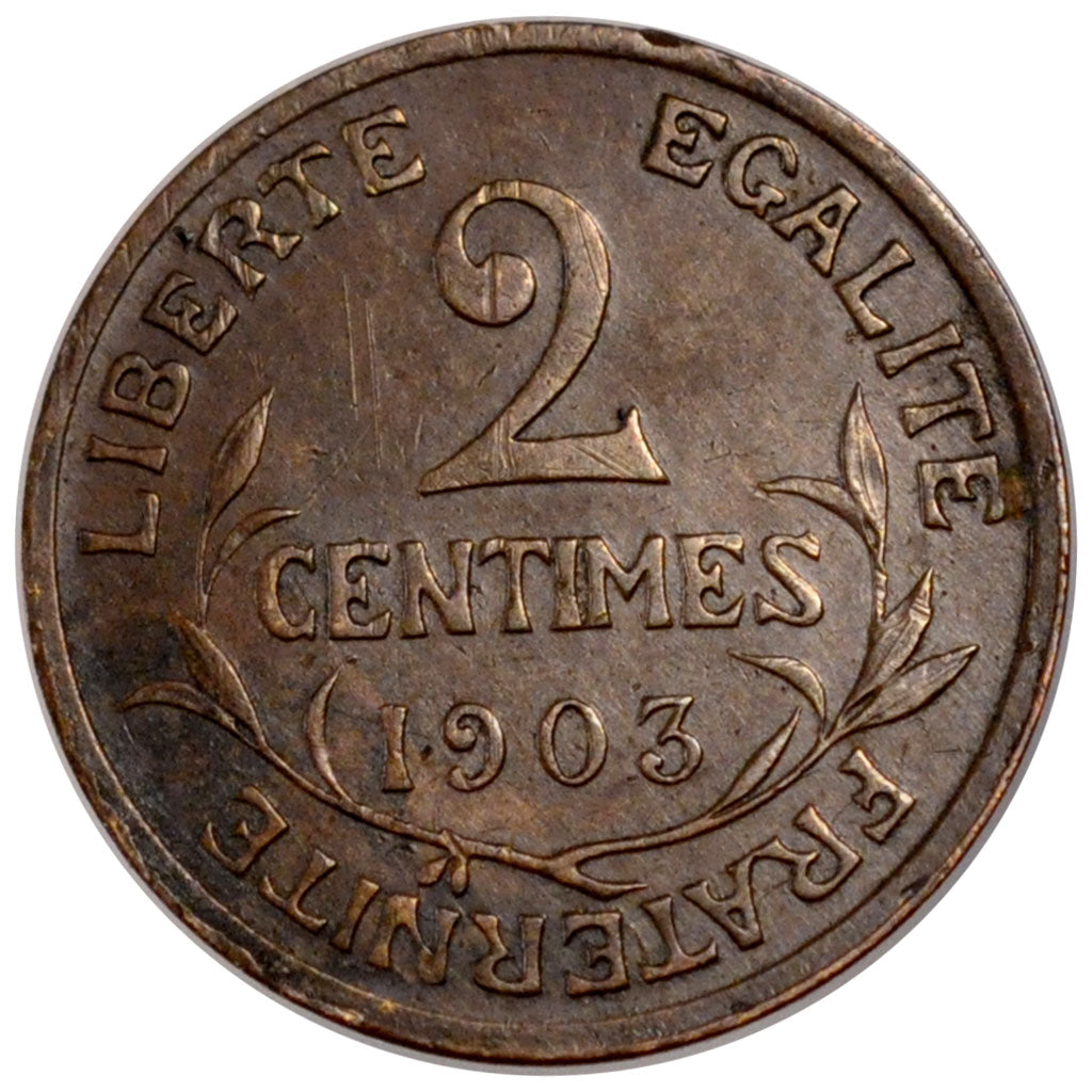 FRANCE, Dupuis, 2 Centimes, 1903, Paris, KM #841, AU(55-58), Bronze, 20.2,...