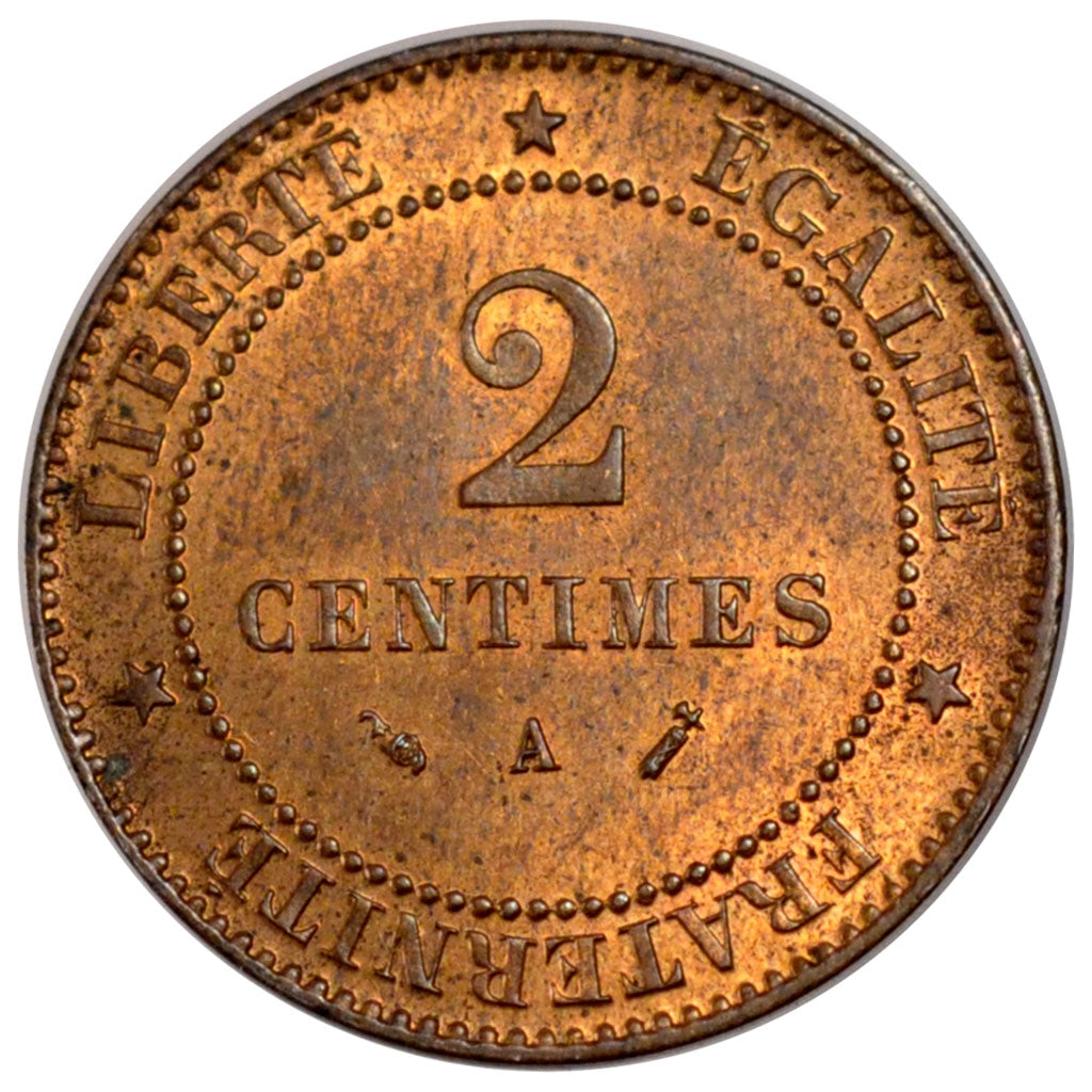 FRANCE, Cérès, 2 Centimes, 1892, Paris, KM #827.1, MS(65-70), Bronze, 20.2, G...