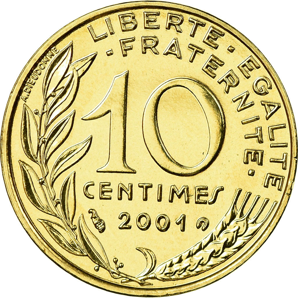 Munten, Frankrijk, Marianne, 10 Centimes, 2001, Paris, FDC, Aluminum-Bronze