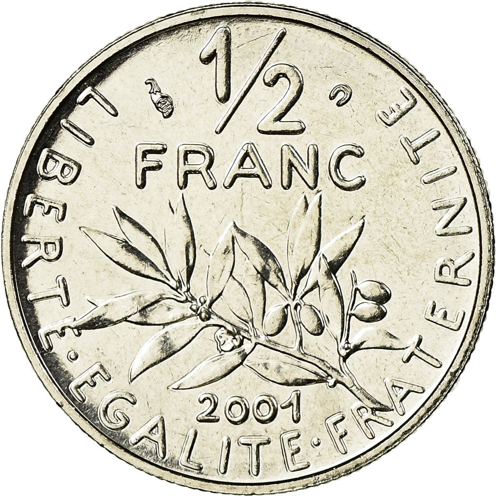Moeda, França, Semeuse, 1/2 Franc, 2001, Paris, MS(65-70), Níquel, KM:931.2