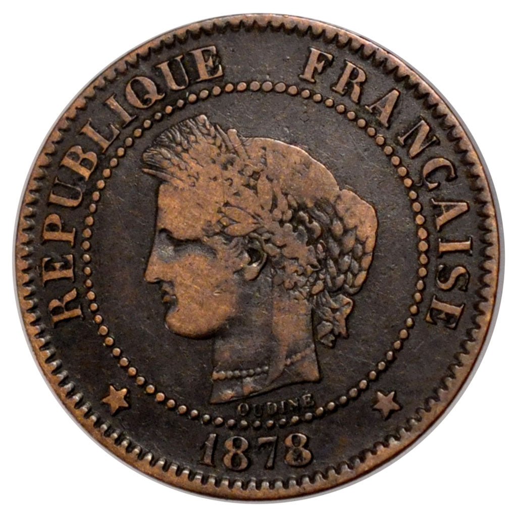 FRANCE, Cérès, 2 Centimes, 1878, Bordeaux, KM #827.2, VF(20-25), Bronze, Gadoury