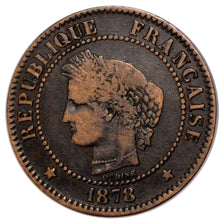 FRANCE, Cérès, 2 Centimes, 1878, Bordeaux, KM #827.2, VF(20-25), Bronze, Gadoury
