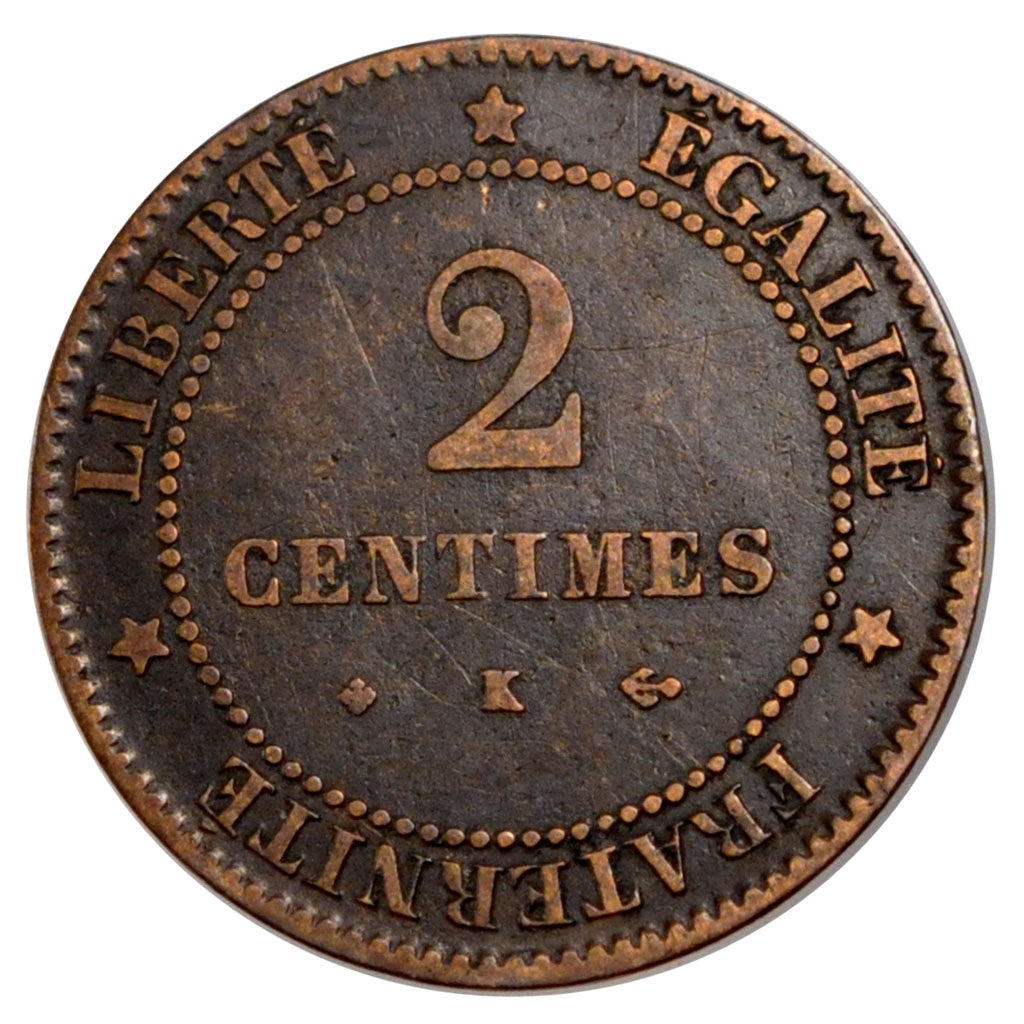 FRANCE, Cérès, 2 Centimes, 1878, Bordeaux, KM #827.2, VF(20-25), Bronze, Gadoury