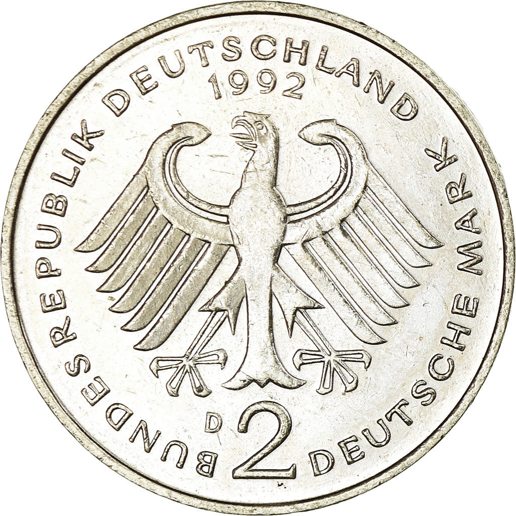 Moneta, Niemcy - RFN, 2 Mark, 1992, Munich, EF(40-45), Miedź-Nikiel niklowany
