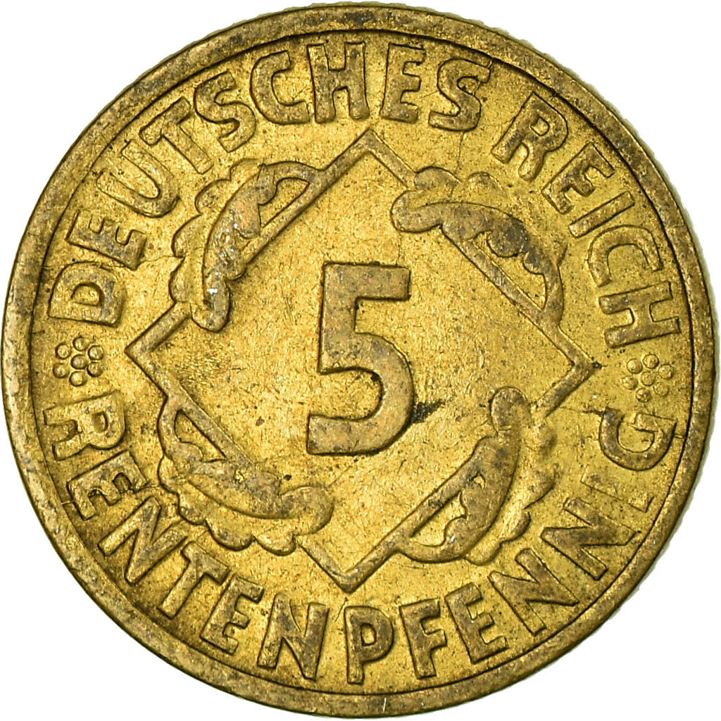 Coin, GERMANY, WEIMAR REPUBLIC, 5 Rentenpfennig, 1924, Karlsruhe, EF(40-45)