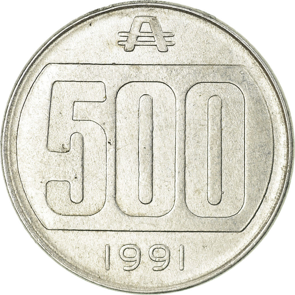 Coin, Argentina, 500 Australes, 1991, EF(40-45), Aluminum, KM:104