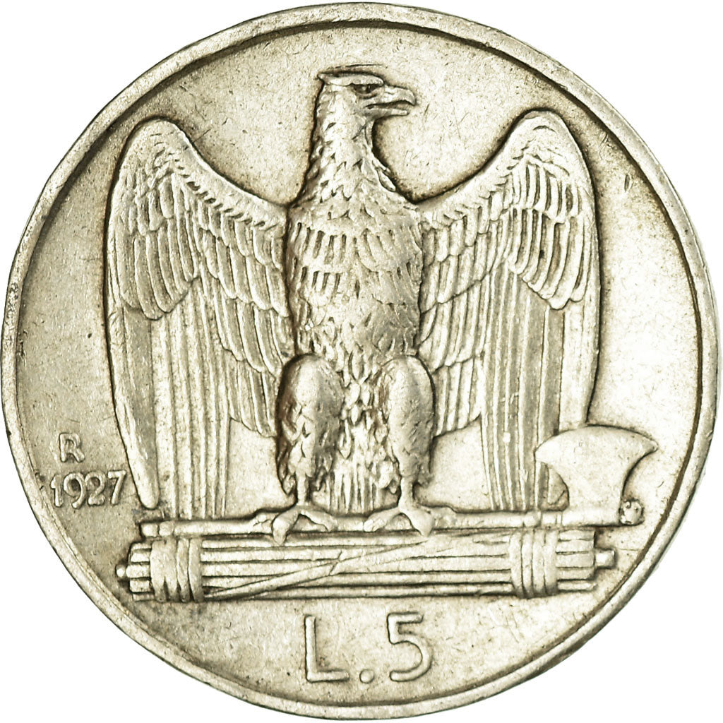 Coin, Italy, Vittorio Emanuele III, 5 Lire, 1927, Rome, EF(40-45), Silver