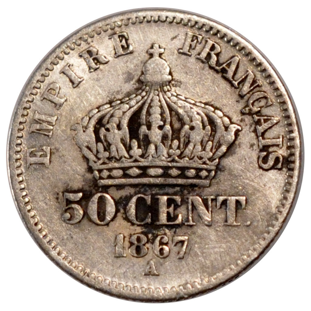 Second Empire, 50 centimes Napoléon III tête laurée