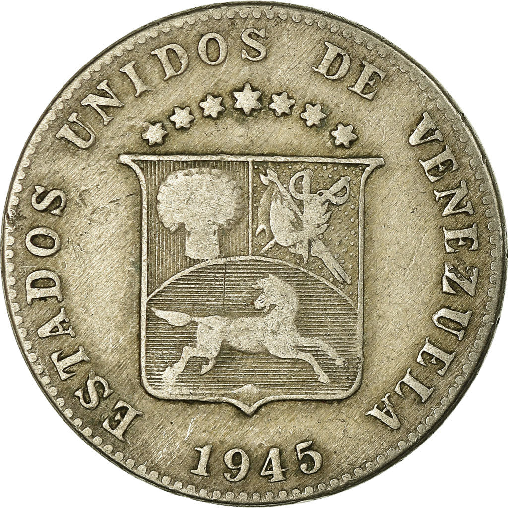 Coin, Venezuela, 12-1/2 Centimos, 1945, VF(30-35), Copper-nickel, KM:30a