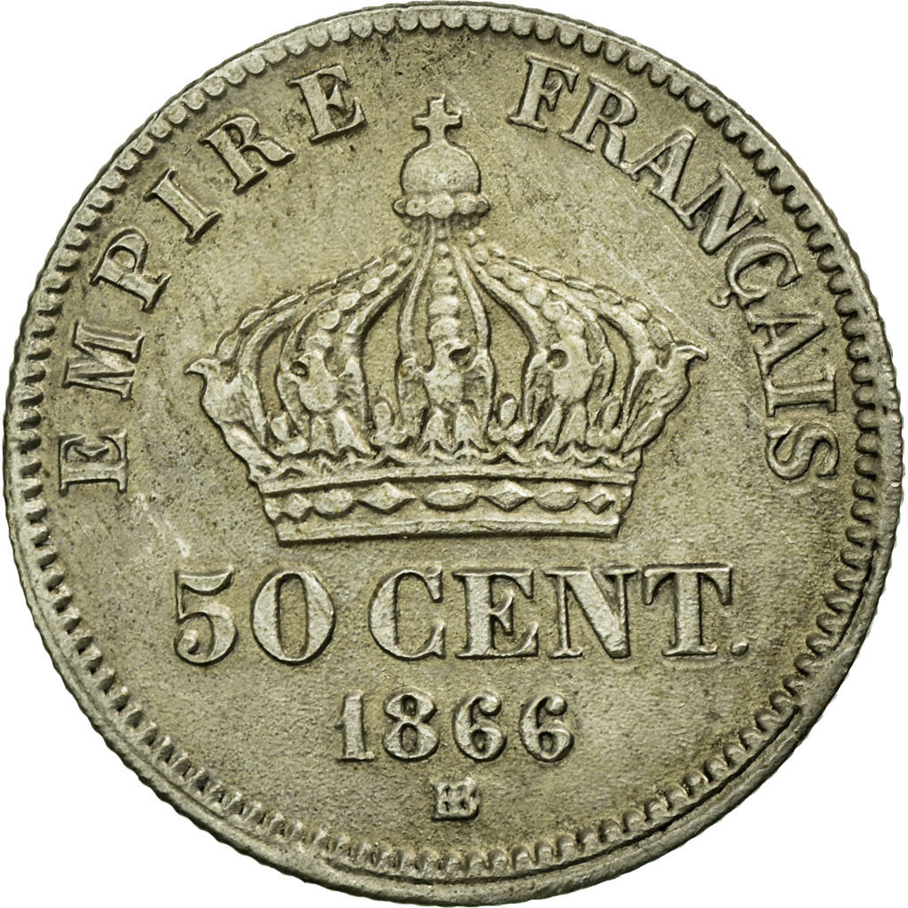 Coin, France, Napoleon III, Napoléon III, 50 Centimes, 1866, Strasbourg