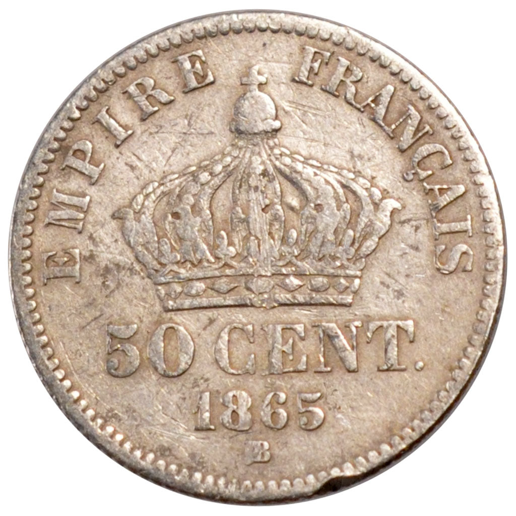 Second Empire, 50 centimes Napoléon III tête laurée 