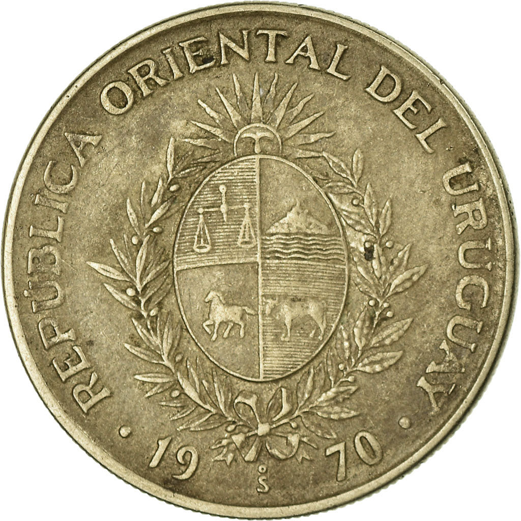 Moneda, Uruguay, 50 Pesos, 1970, Santiago, BC+, Cobre - níquel - cinc, KM:57