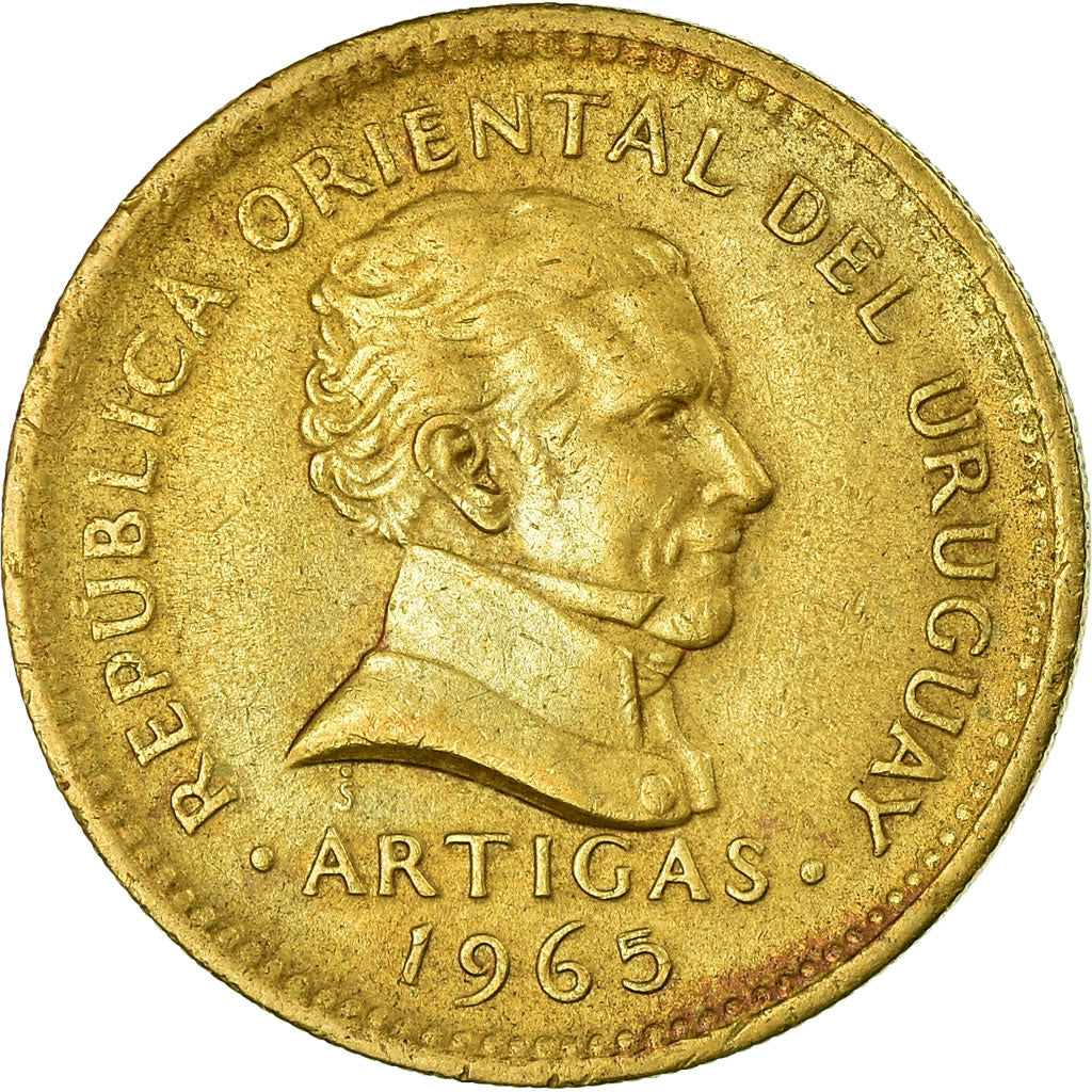 Moneda, Uruguay, 5 Pesos, 1965, Santiago, MBC, Aluminio - bronce, KM:47