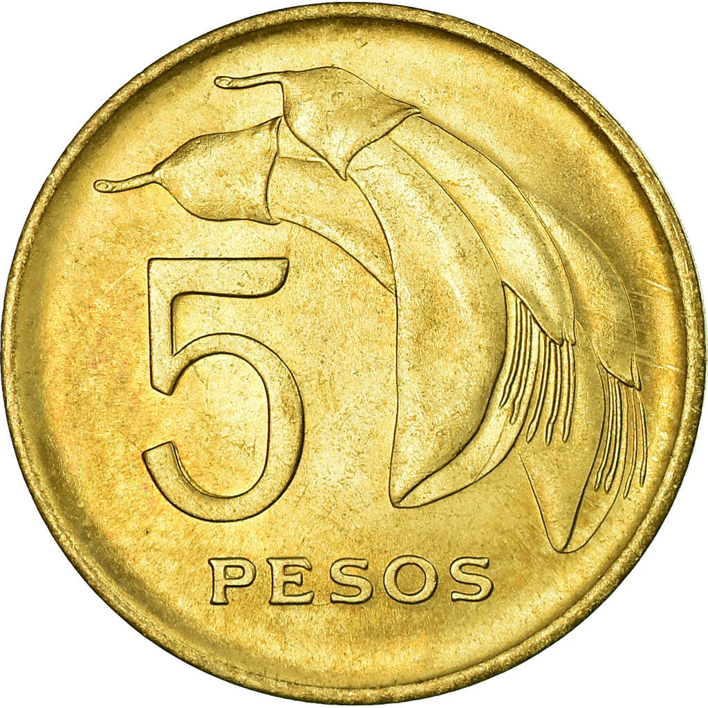 Moneda, Uruguay, 5 Pesos, 1968, Santiago, EBC, Níquel - latón, KM:50