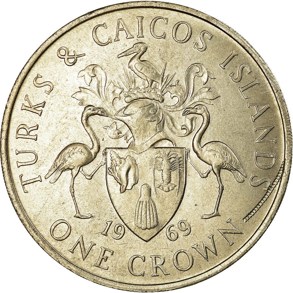 Coin, TURKS & CAICOS ISLANDS, Elizabeth II, Crown, 1969, MS(63), Copper-nickel