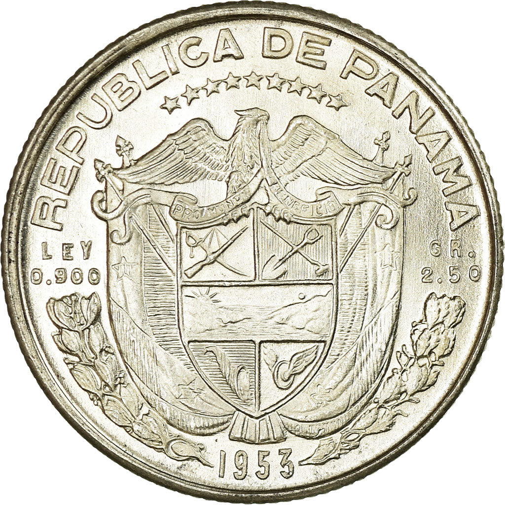 Moneda, Panamá, 1/4 Balboa, 1953, SC, Plata, KM:20