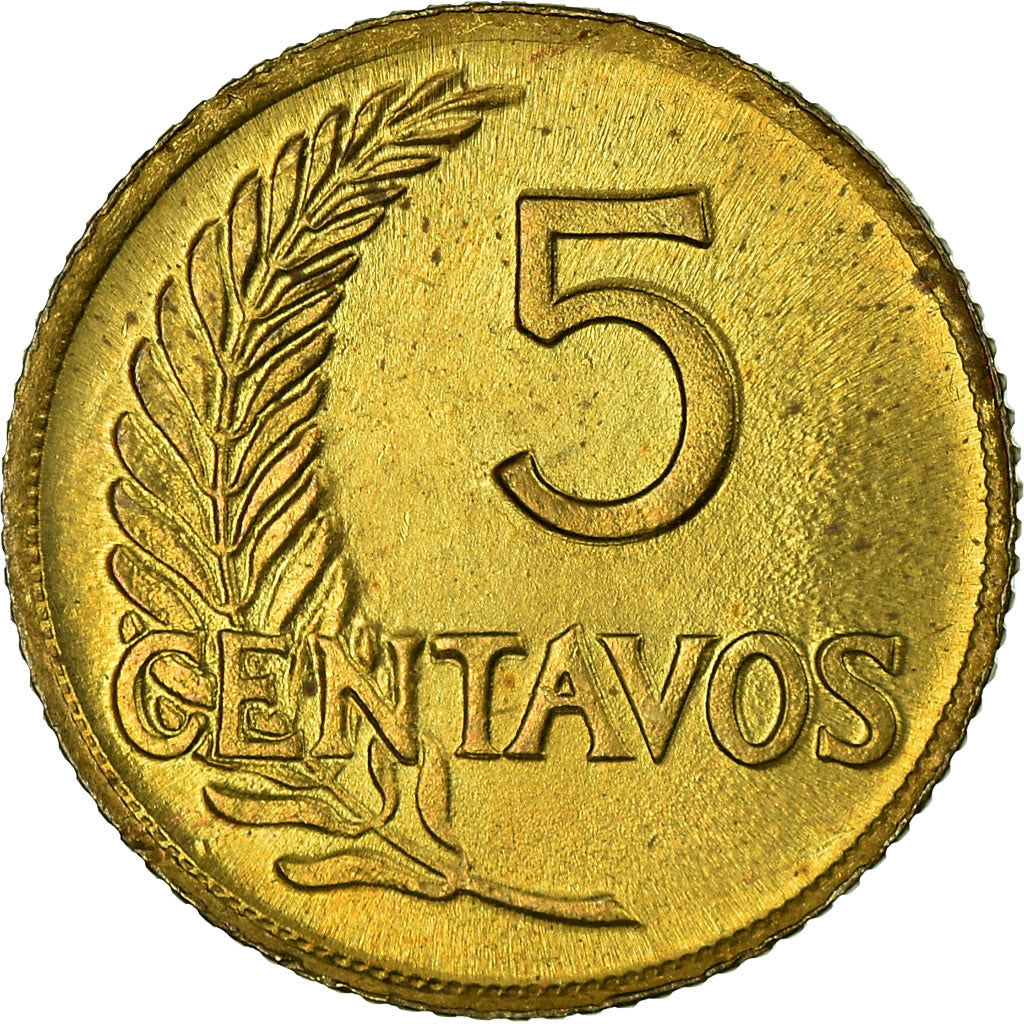 Coin, Peru, 5 Centavos, 1954, Lima, AU(55-58), Brass, KM:223.2