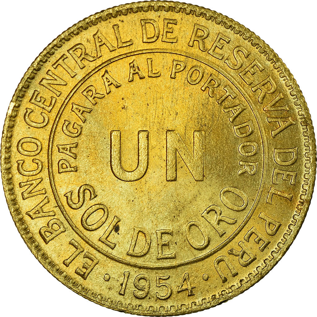 Coin, Peru, Sol, 1954, Lima, AU(55-58), Brass, KM:222