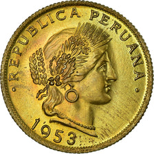 Coin, Peru, 20 Centavos, 1953, Lima, AU(55-58), Brass, KM:221.2b